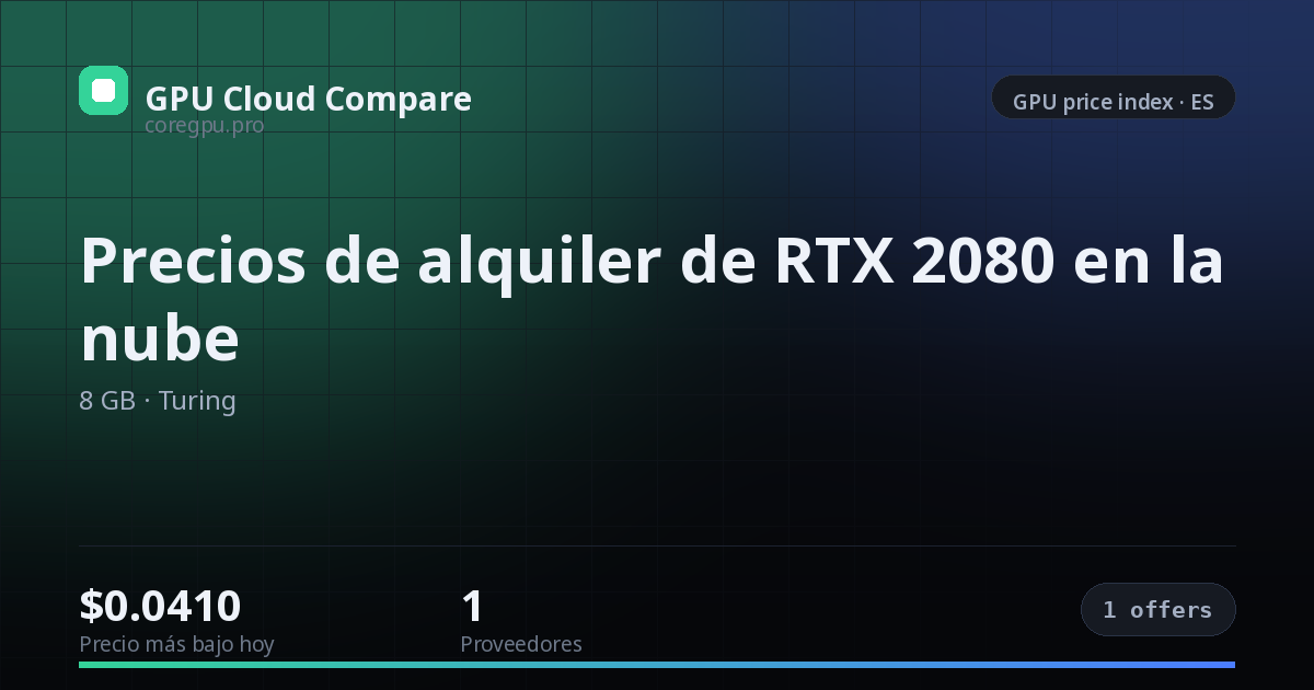 Precios de alquiler de RTX 2080 en la nube — price index