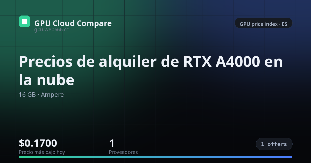 Precios de alquiler de RTX A4000 en la nube — price index