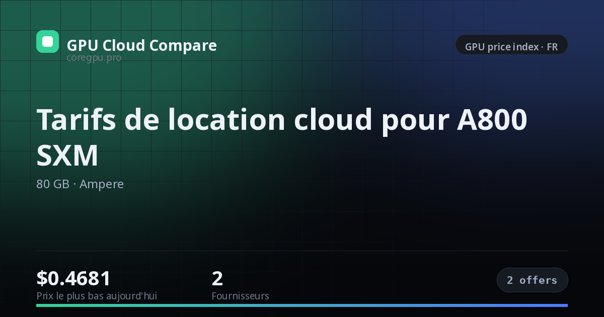 Tarifs de location cloud pour A800 SXM — price index