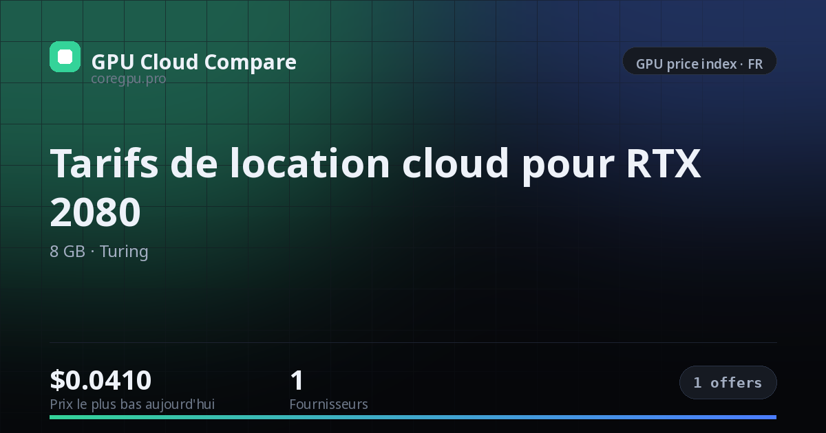 Tarifs de location cloud pour RTX 2080 — price index