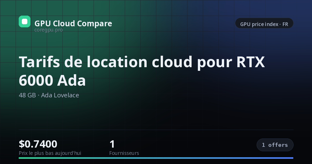 Tarifs de location cloud pour RTX 6000 Ada — price index
